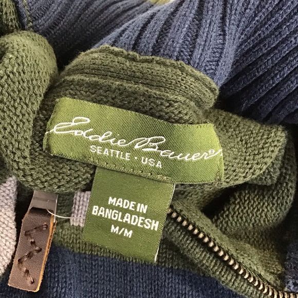 New Eddie Bauer Sweater 1/4 Zip Colorblock Green - Picture 3 of 6